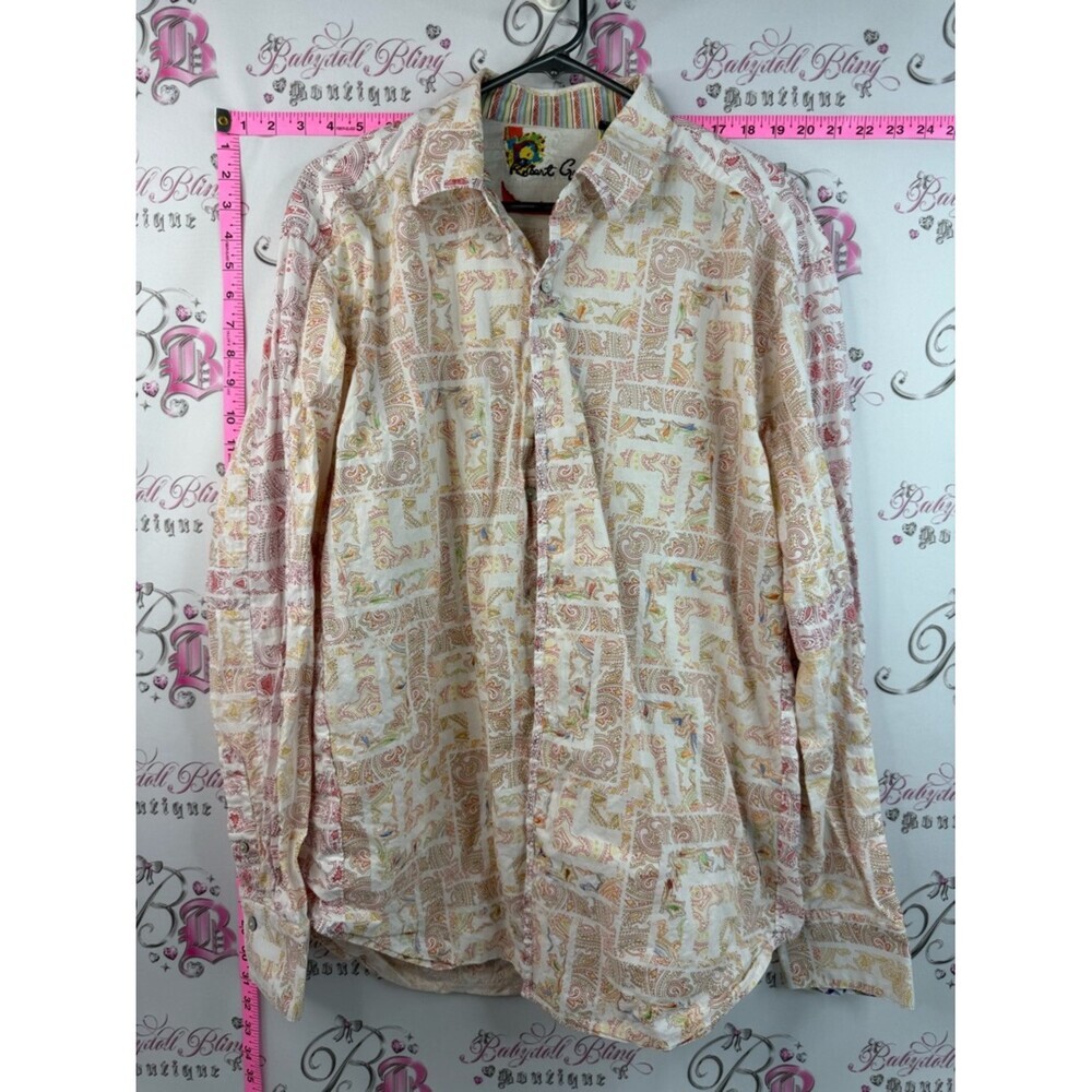 Robert Graham shirt long sleeve Cream and Tan Patterned Button-Down Shirt